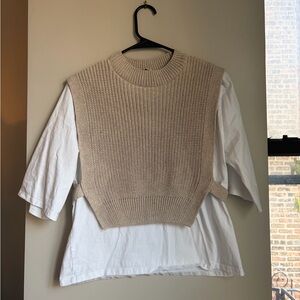 Zara Cream Knit Vest with White Undershirt